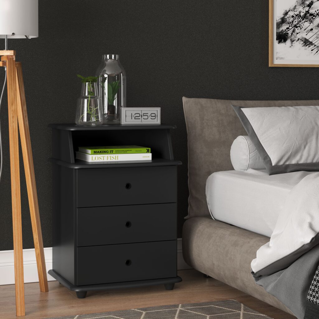Mesa de Cabeceira Luxo 1N3G Preto EJ Moveis