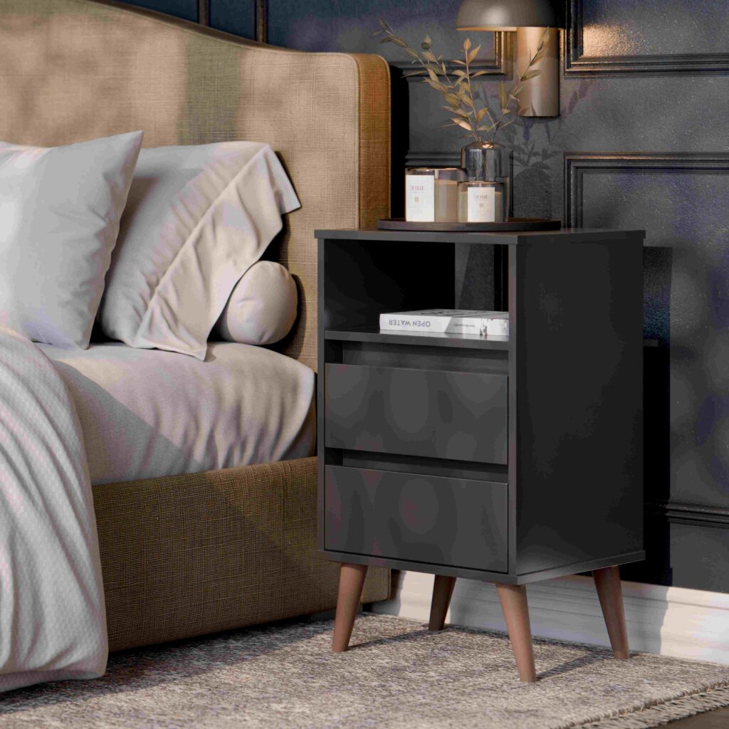 Mesa de Cabeceira Retro Roma Preto 2G1N EJ Moveis