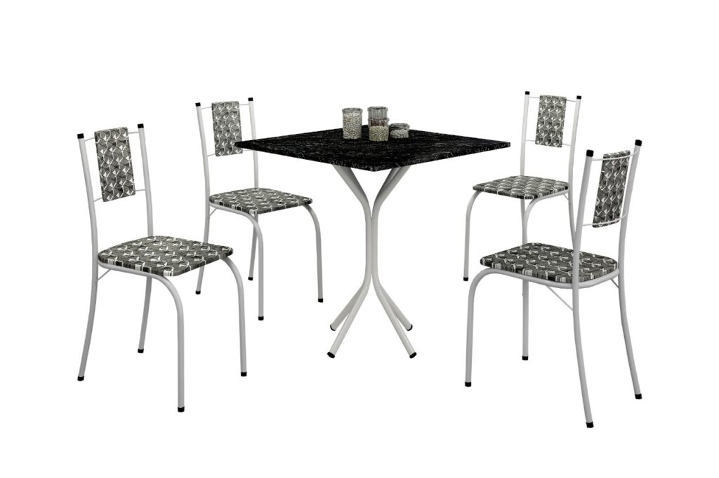 7614.115.1.65 Conjunto de Mesa Marica Tmp MDP 68×68 Branco com 4 Cds Cor Branco.PretoTeixeira