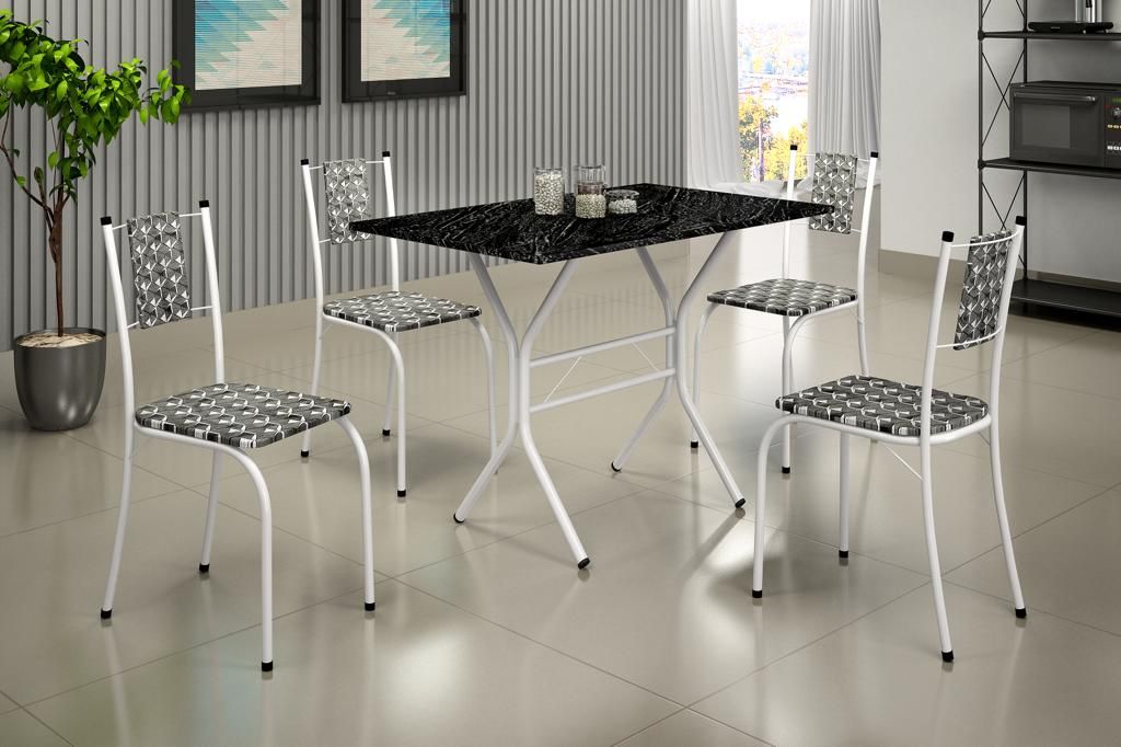 7614.116.1.62 Conjunto de Mesa Marica Tmp MDP 98×58 Branco ccom 4Cds Branco.Cinza Teixeira