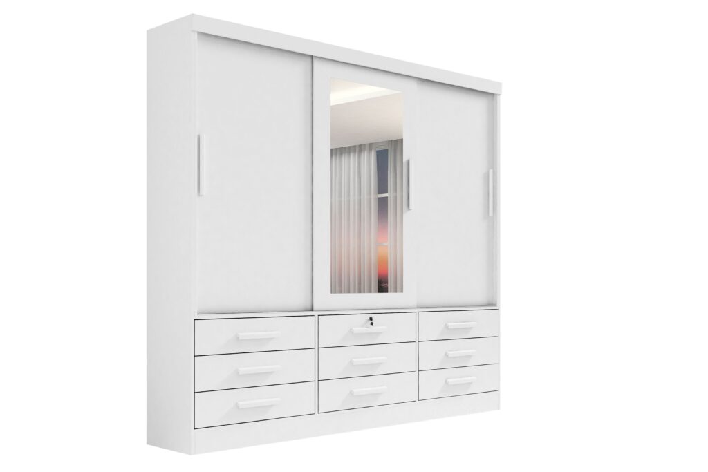 Roupeiro Meridian Plus 3P9G com Espelho Branco D Doro