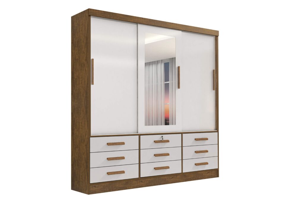 Roupeiro Meridian Plus 3P9G com Espelho Ipe.Off White D Doro