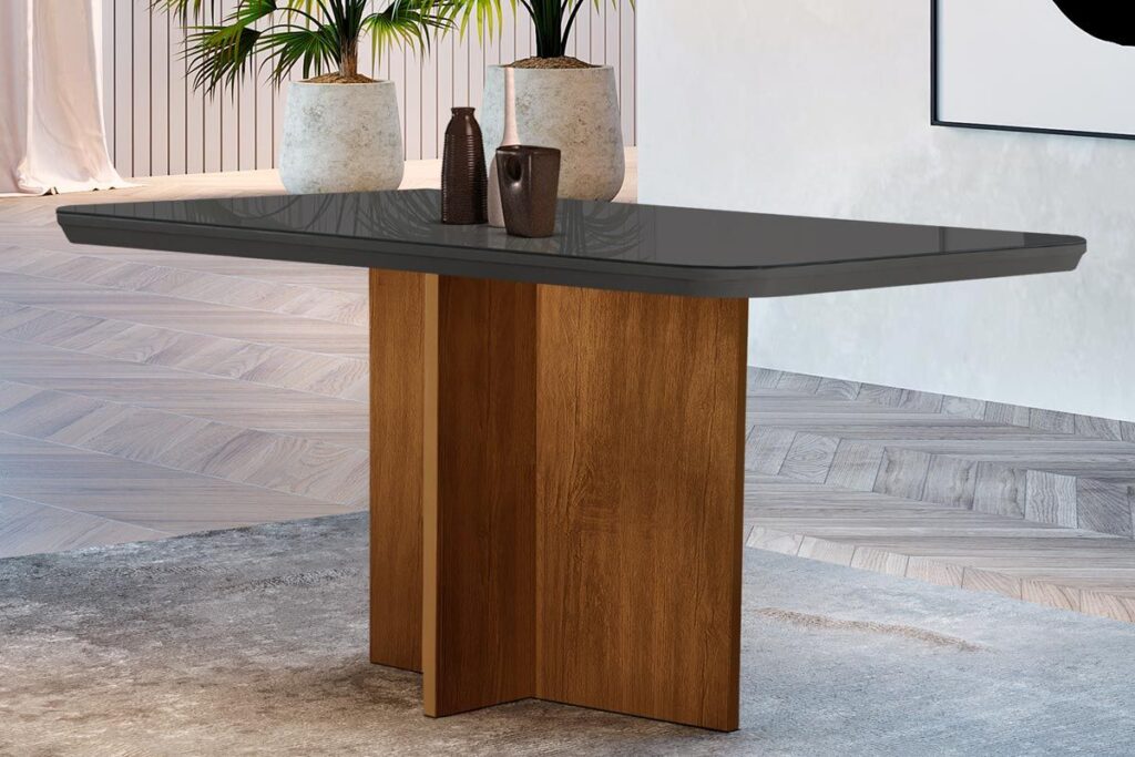 Mesa Berlim 120 Tmp MDF Vidro Grafite.Imbuia Rufato