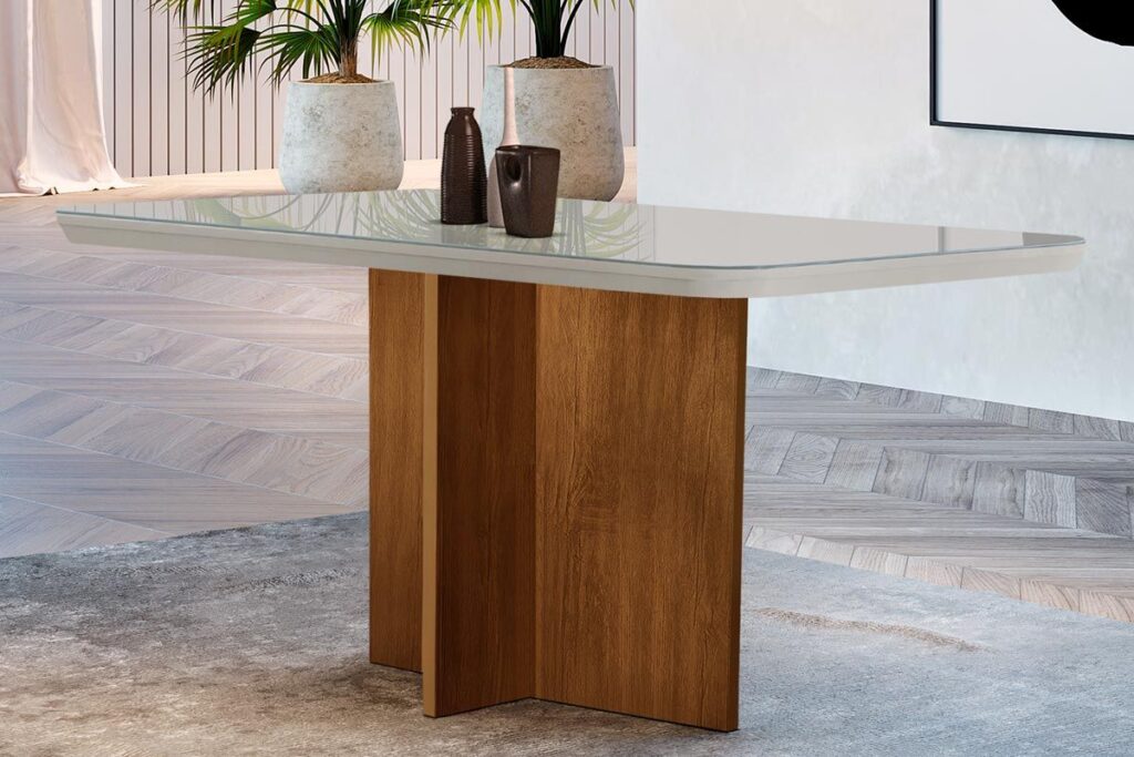 Mesa Berlim 120 Tmp MDF Vidro Imbuia Off White Rufato
