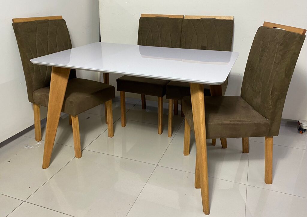 Mesa Jade.Slim 90×90 Tampo Malaga MDF.Vdr Base Slim Imbuia Mel.Off White Carvalho Decor