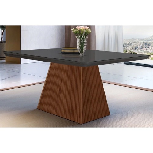 Mesa Luna 120 Tampo MDF.Vidro Canto Copo Grafite.Imbuia Ripado 3D Serig Grafite Rufato