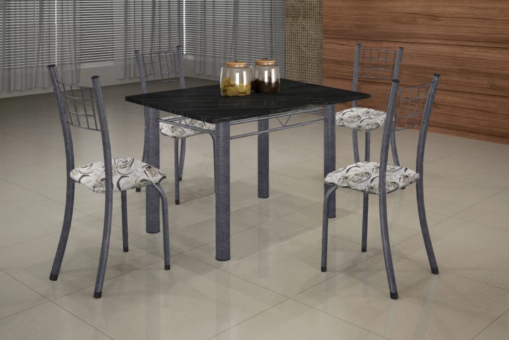 Conj Mesa Dany 100×60 Tmp Pedra 4Cds Mart Prata Soma