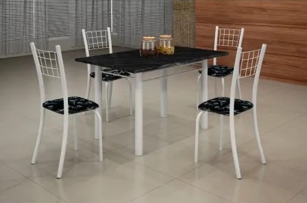 Conj Mesa Dany 100×60 Tmp Pedra 4Cds Branco Soma