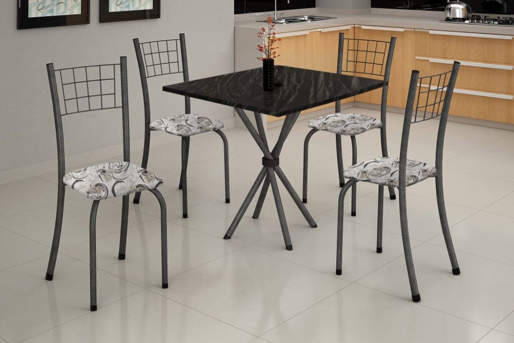 Conj Mesa Dany 70×70 Tmp Pedra 4Cds Mart Prata Soma