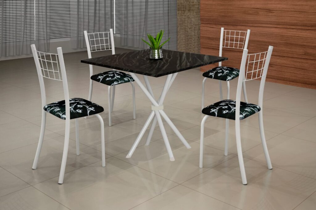 Conj Mesa Dany 70×70 Tmp Pedra 4Cds Branco Soma