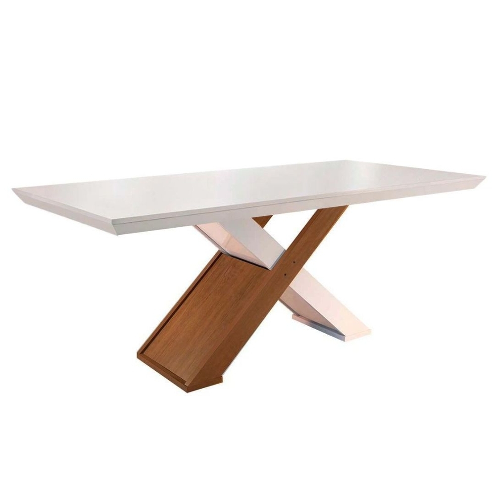 Mesa Imperatriz 180 Tmp MDF.Vidro Imbuia.OffWhite Rufato