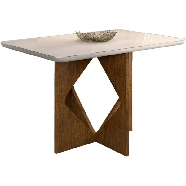 Mesa Madri 120 Tmp MDF.Vidro Cinamomo.Off White Minas Plac