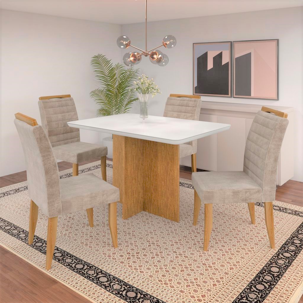 Mesa Moscou 160 Tmp MDF.Vidro Cinamomo.Off White Minas Plac