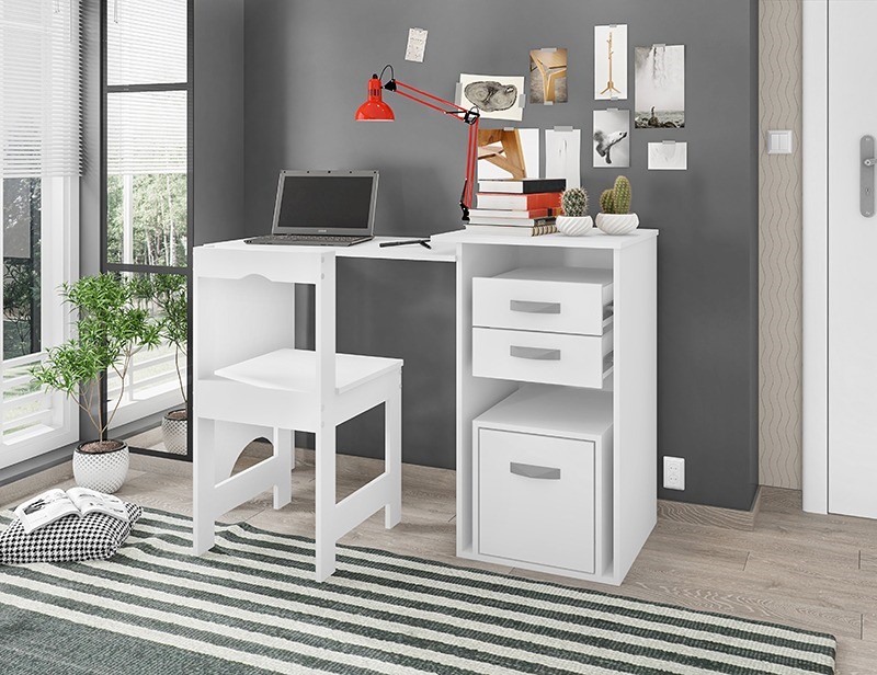 Mesa Office com Cadeira F128 Branco Framar