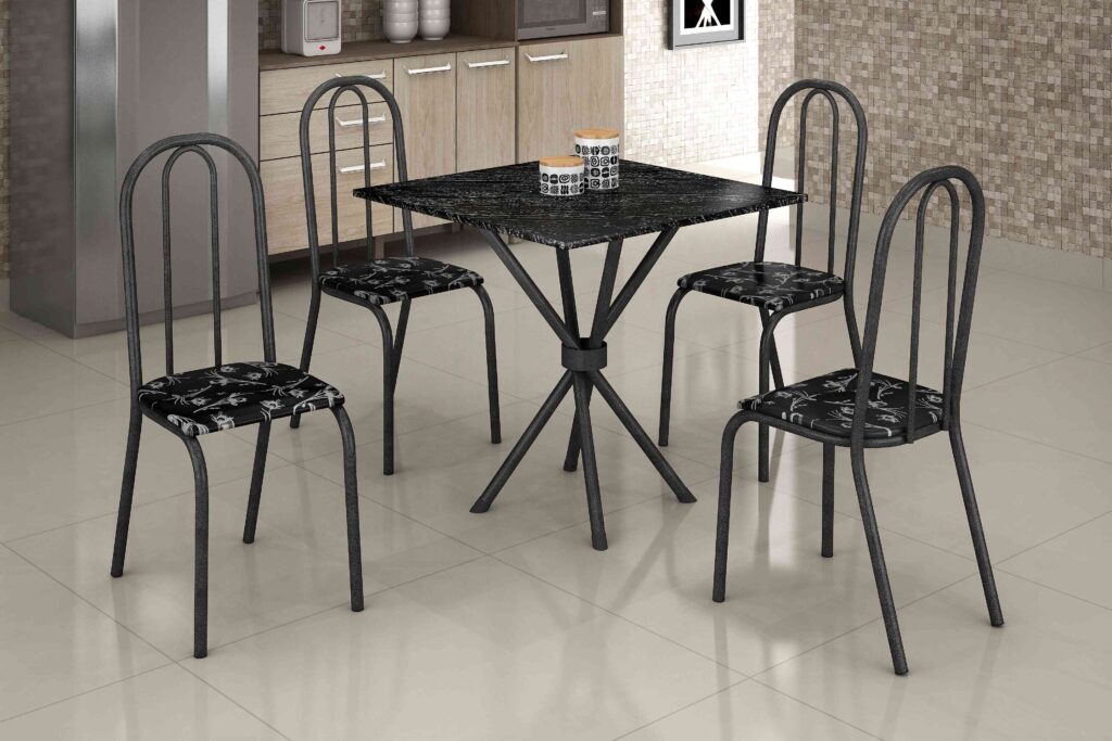 Conjunto Mesa Realeza Tmp MDP Indiana Preto 68×68 Martelado com 4Cds Martelado.Preto Teixeira