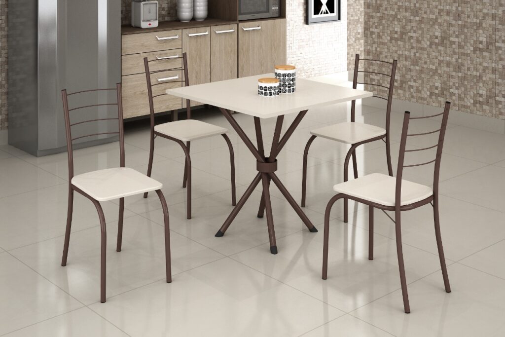4720.163.12.142 Conjunto Mesa Rio 70×70 Marrom Tmp Ardososia Quadrado Off White com 4 Cds Marrom Creme Teixeira