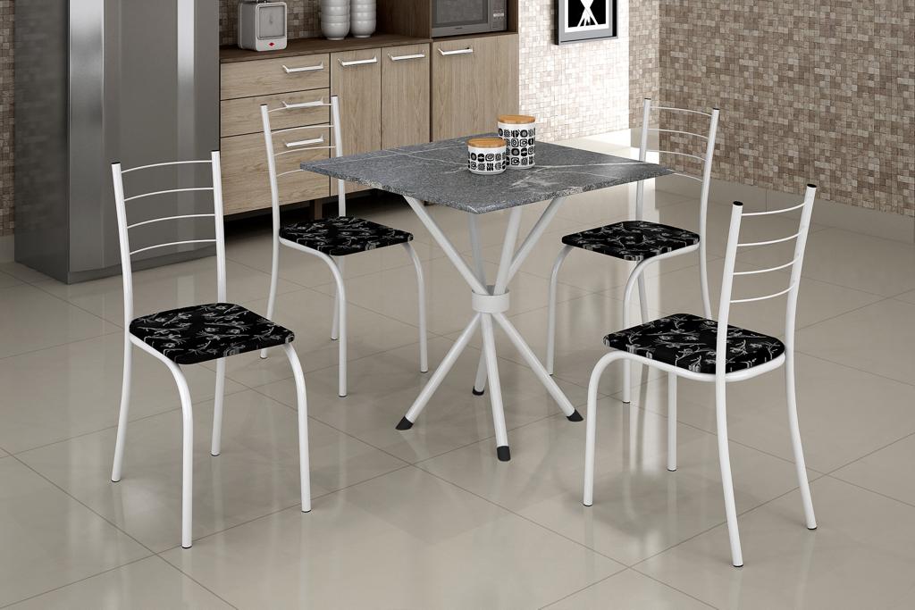 4720.27.1.110 Conjunto Mesa Rio 70×70 Branco Tmp Granito Topazio com 4 Cds Branco.Lirio Preto Teixeira