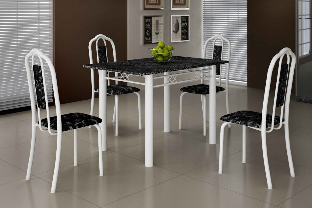 Conj Mesa Luisa Tmp Pedra 120×75 4Cds Branco Soma Mov