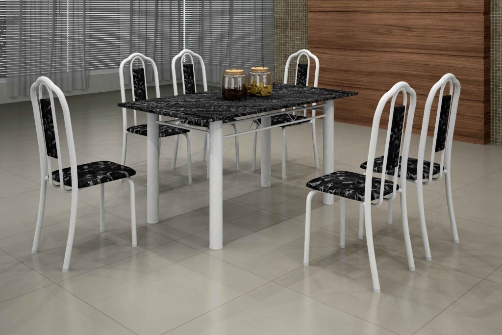 Conj Mesa Luisa Tmp Pedra 140×75 6Cds Branco Soma Mov