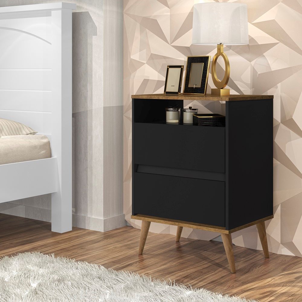 Mesa de Cabeceira Lotus 2G1N Preto.Jequitiba J A Mov