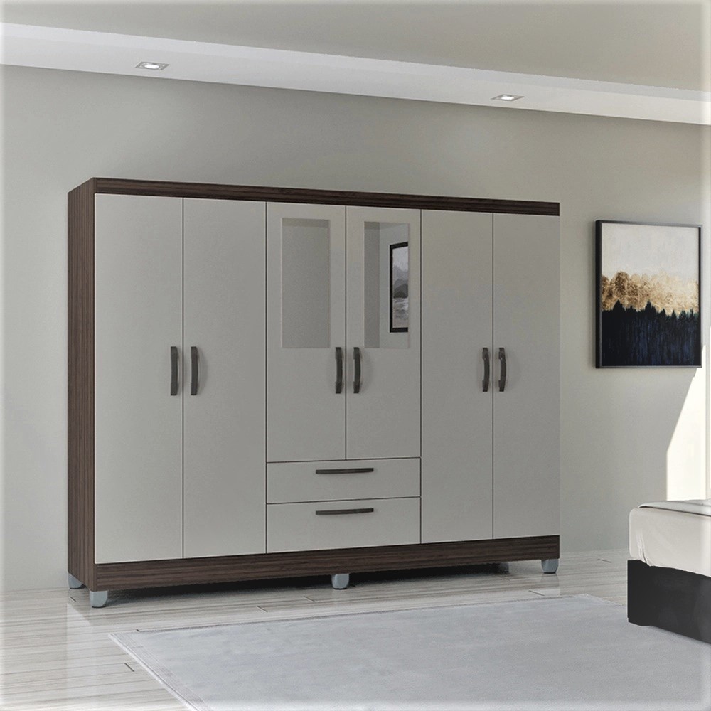 A955.Roupeiro Multi Cancun 6P2G c Esp Choco.OffWhite Poquema