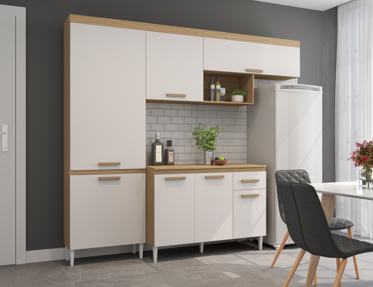 Cozinha Naiomi com Balcao 7P1G Atacama.Off White Aramoveis