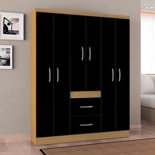 A838.Roupeiro New Marbela 6P2G Damasco.Preto Poquema