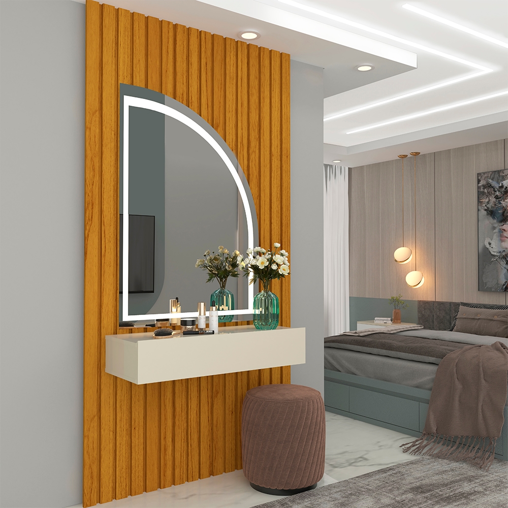 Penteadeira Realeza Ripado 095 com Espelho e LED Naturale.Off White Gelius
