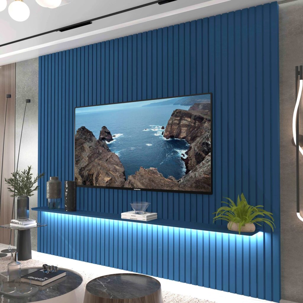 Painel Nobre Ripado 230 1Prateleira com LED Azul Royal Gelius