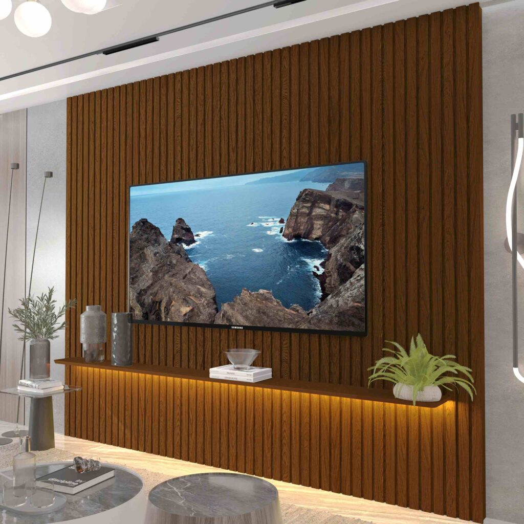 Painel Nobre Ripado 230 1Prateleira com LED Castanho Gelius