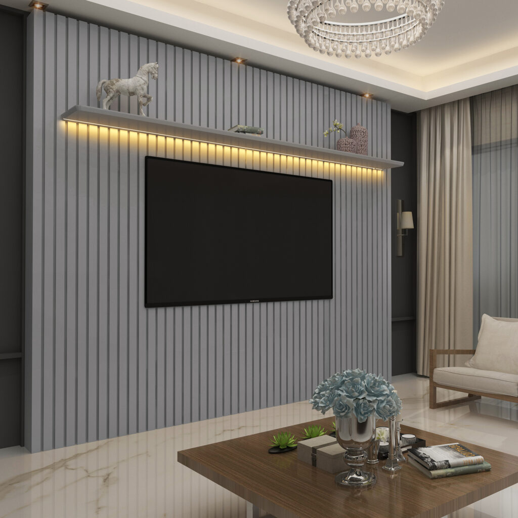 Painel Nobre Ripado 230 1P com LED Cinza Gelius