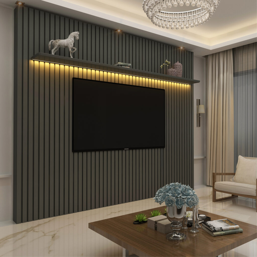 Painel Nobre Ripado 230 1P com LED Grafite Gelius