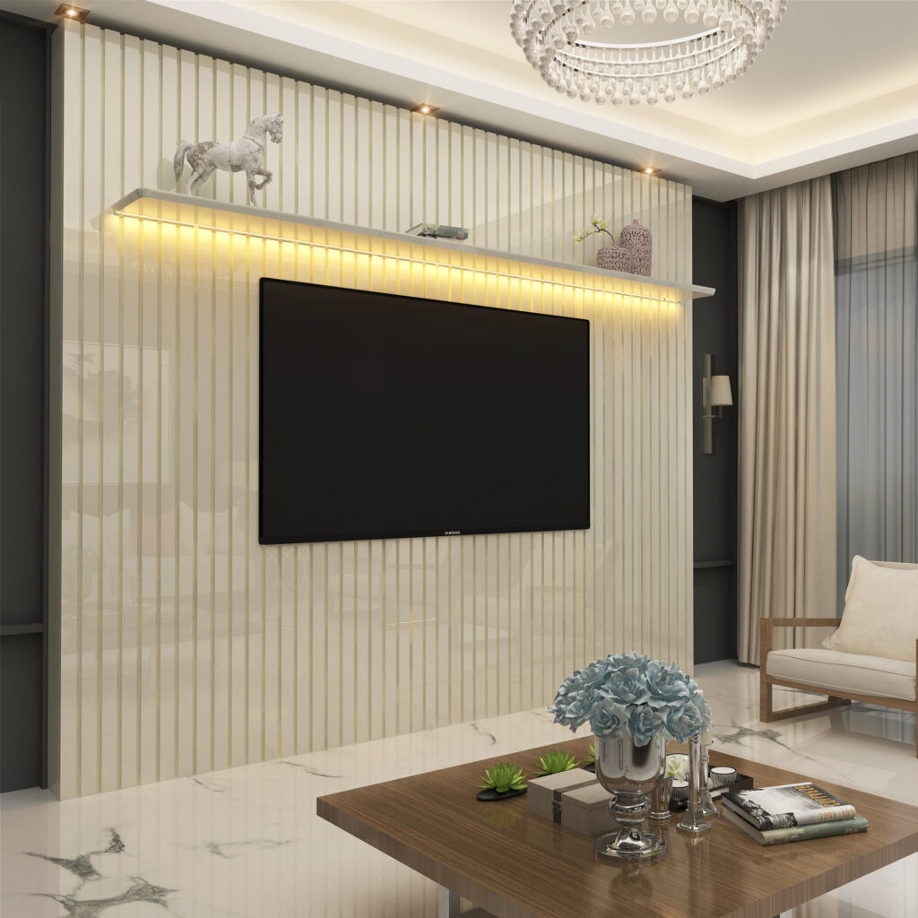 Painel Nobre Ripado 230 1P com LED Off White Gelius