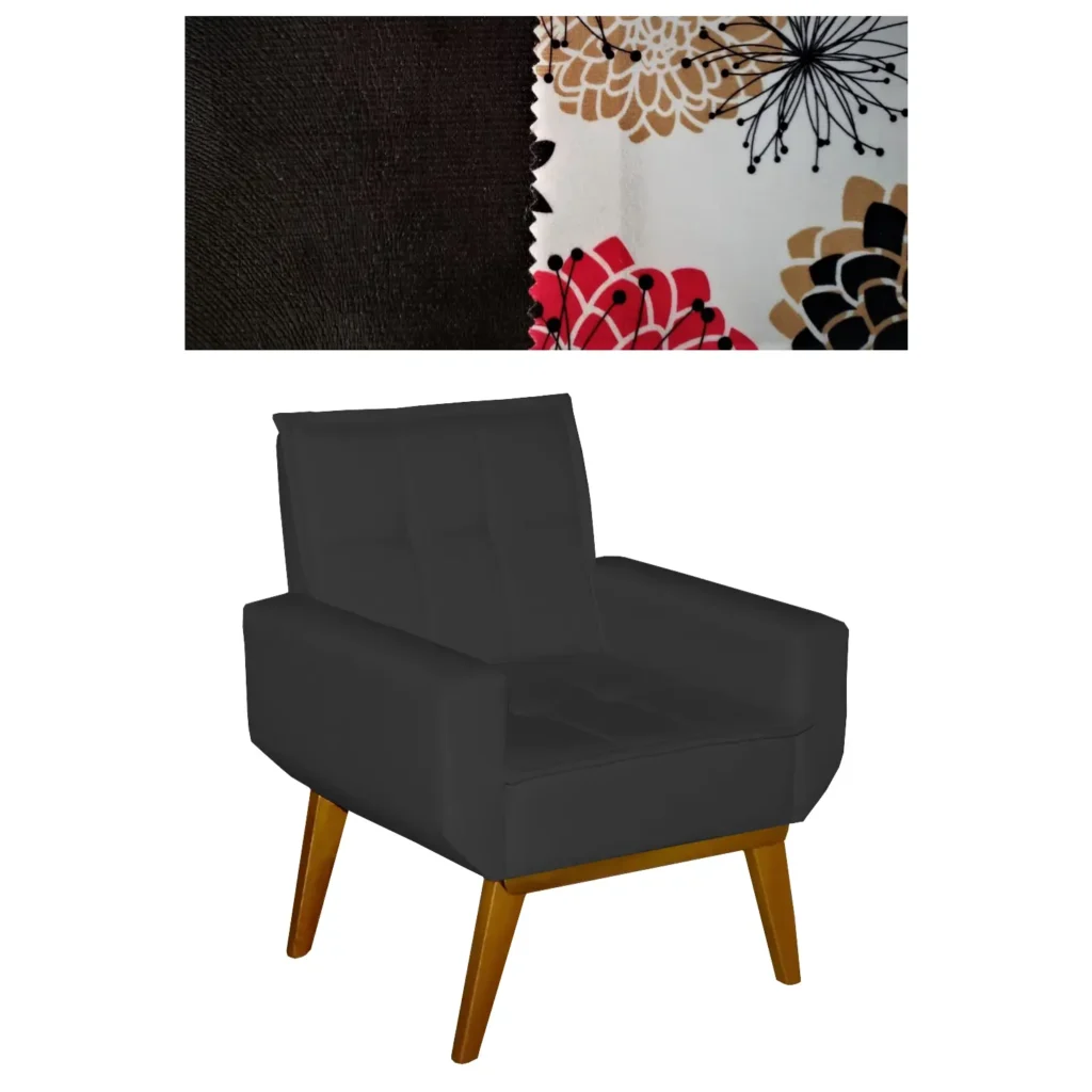 Poltrona Ester Preto Suede Animale Gira Estofados