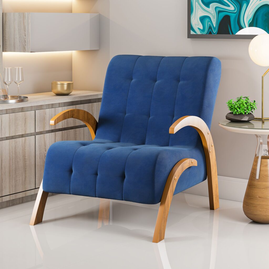 Poltrona Martha Imbuia Veludo Azul viero