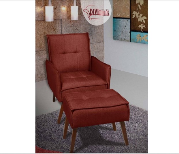Poltrona Viena com Puff Veludo Terracota 47 Diviminas