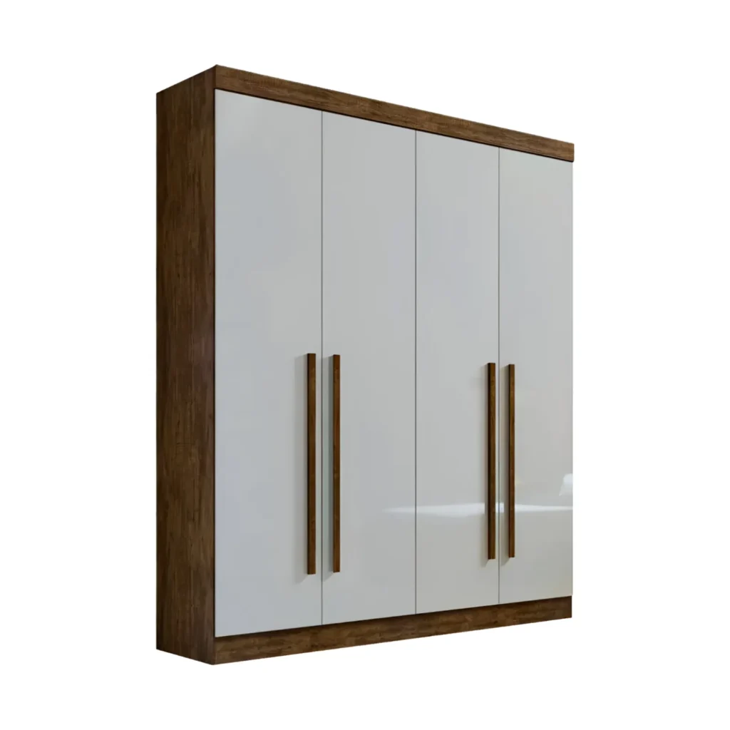Roupeiro Da Vinci Plus 4 Portas Ipê com Off White D’Doro Móveis