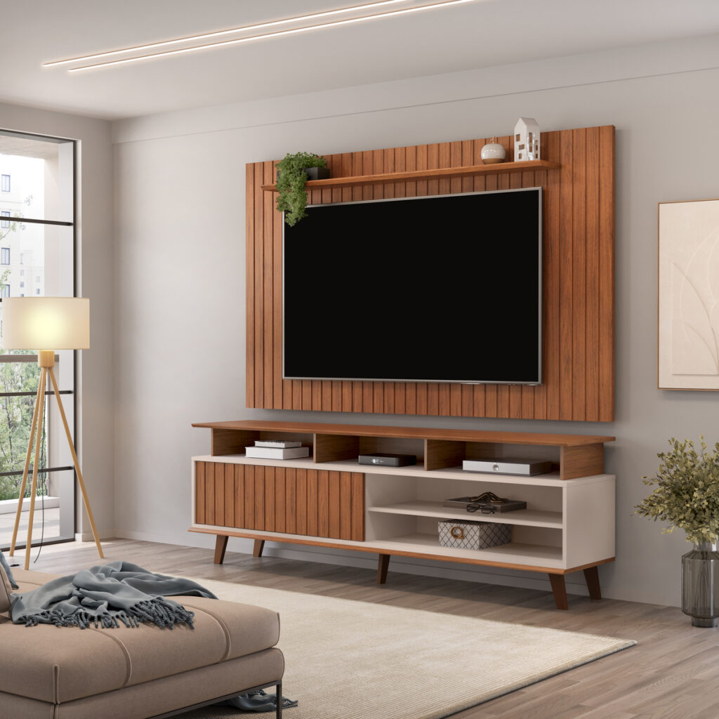 Combo Painel Lume Freijo com Rack Flow Freijo.Off White DJ Moveis