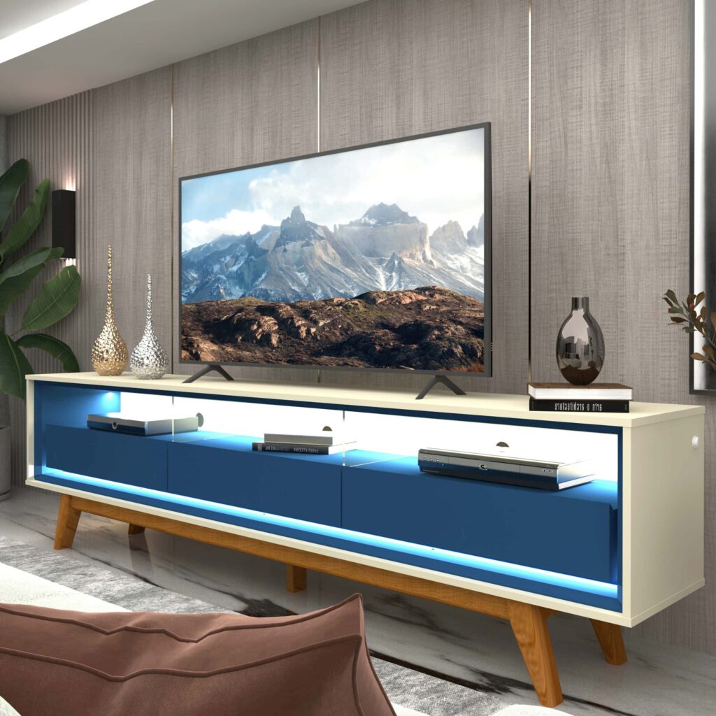 Rack Requinte 212 3G com LED Off White.Azul Royal Gelius