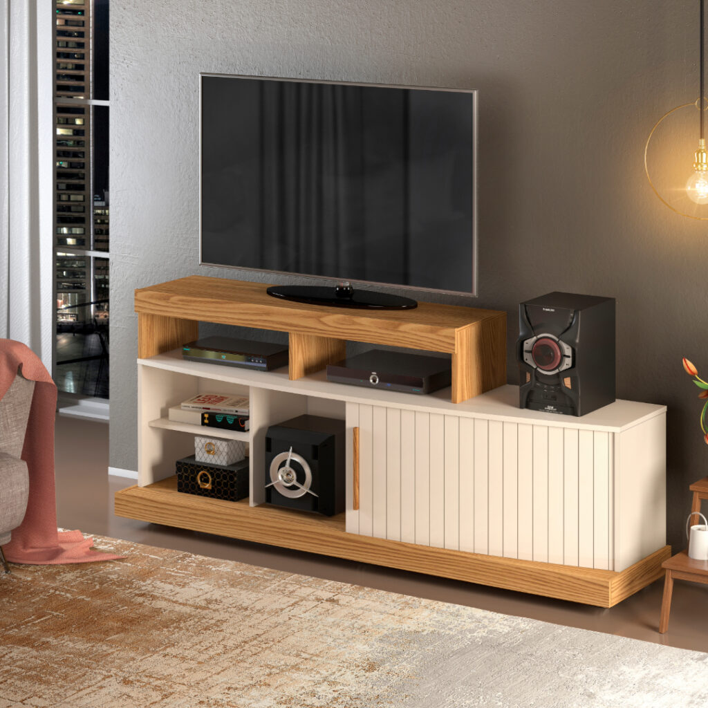 Rack Scala 1600 Carvalho Nobre.Off White DJ Moveis