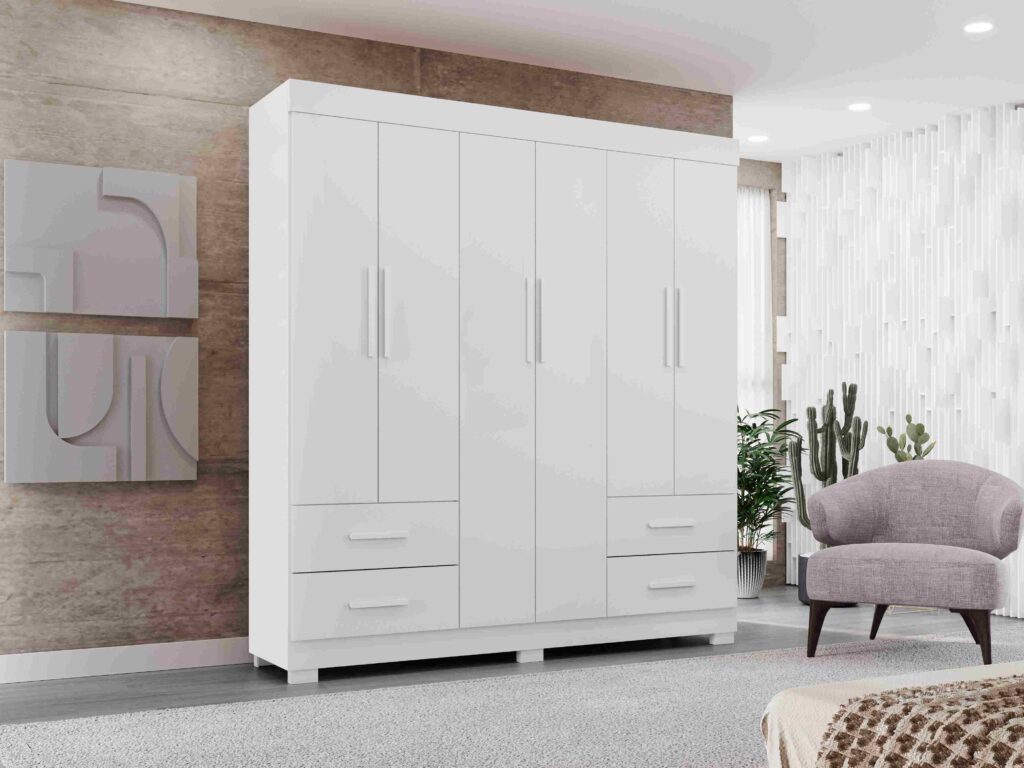 15506.Roupeiro Verona 6P4G sem Espelhos Branco Salleto
