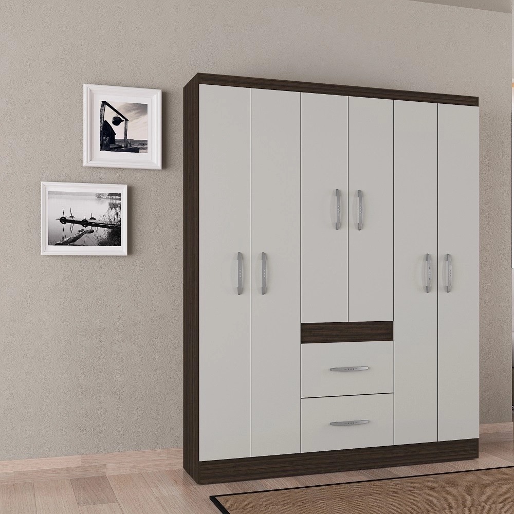 A838.Roupeiro New Marbela 6P2G Chocolate.Off White Poquema