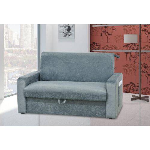 Sofa Cama com Bau Perola.Daiane Suede Cinza 15 Diviminas