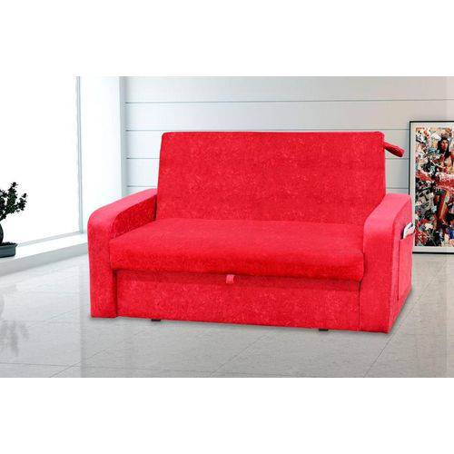 Sofa Cama com Bau Perola.Daiane Suede Vermelho 18 Diviminas