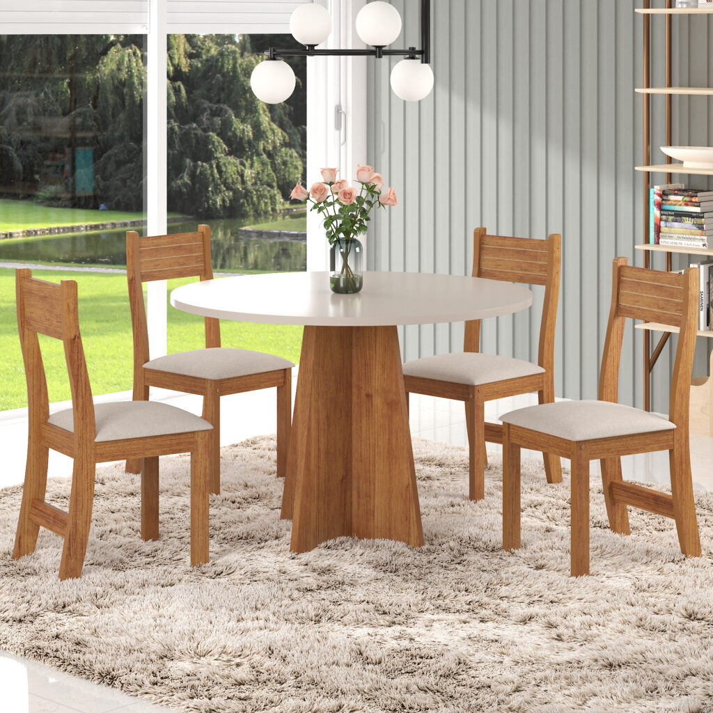 Sala Flipp.Slin 90×90 Mel.Blonde com 4 Cadeiras Brisa Mel Blonde Veludo Marfim Viero