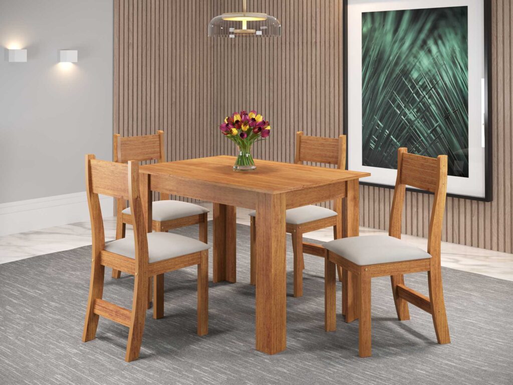 Sala Perla 110×75 Mel com 4 Cadeiras Brisa Mel.Veludo Marfim Viero