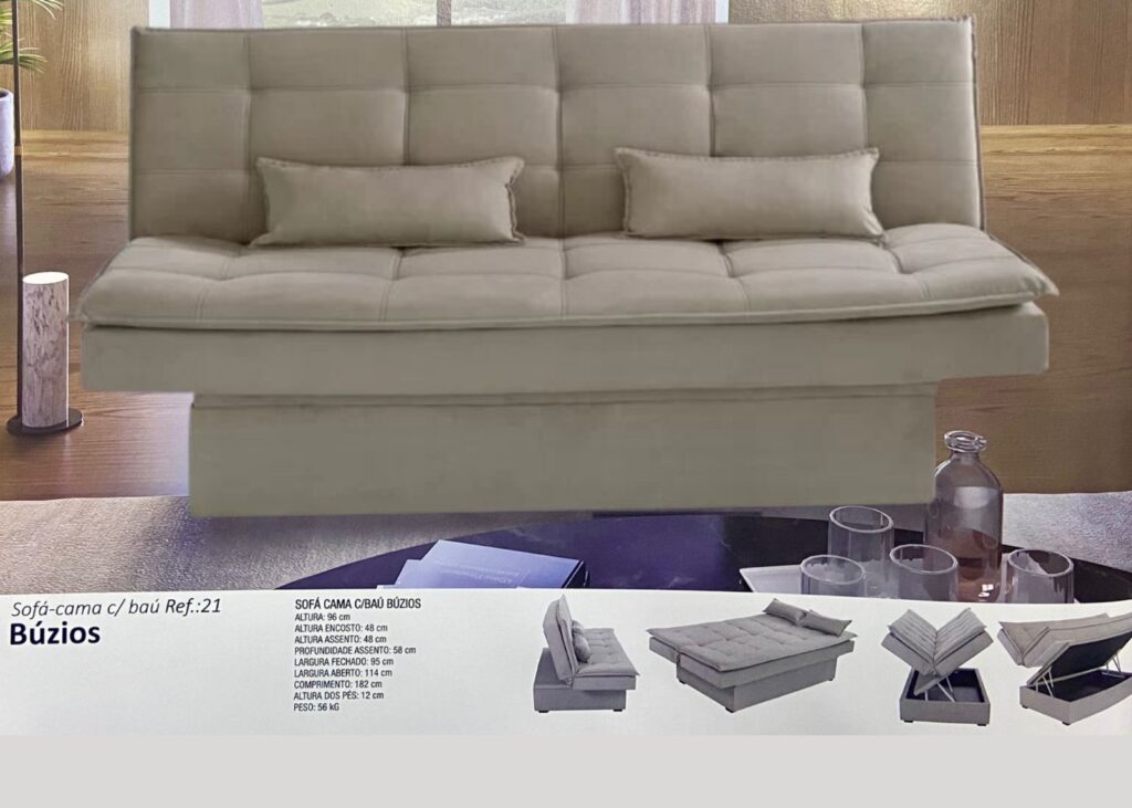 Sofa Cama Buzios com Bau 3Lgs 2 Estagios Veludo Suede Bege 2269A Luxury