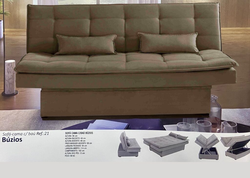 Sofa Cama Buzios com Bau 3Lgs 2 Estagios Veludo Suede Capuccino 2211A Luxyry