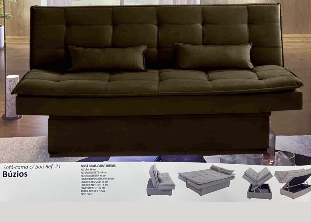 Sofa Cama Buzios com Bau 3Lgs 2 Estagios Veludo Suede Marrom 2263A Luxury