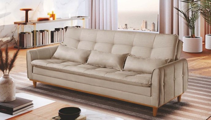 Sofa Cama Kairos 3Lgs 2 Estagios Veludo Suede Bege 2269A Luxury
